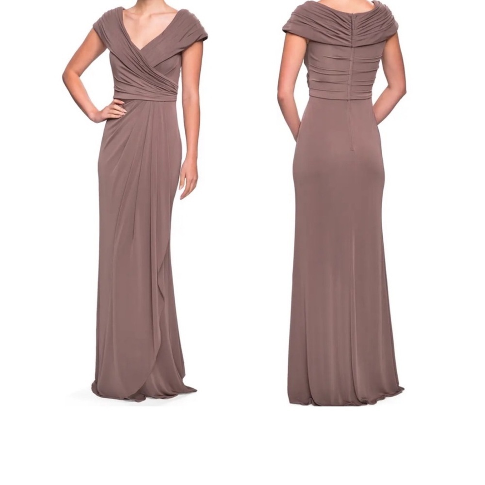 LA FEMME 26519 Ruched Jersey Formal Evening Column Cocoa Size 2 NWT